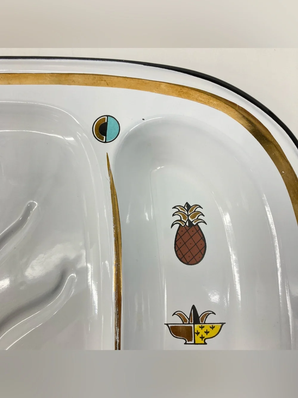 Vtg Georges Briard Enamel Divided Serving Tray MCM Fruit Gold-Trimmed Retro 18
